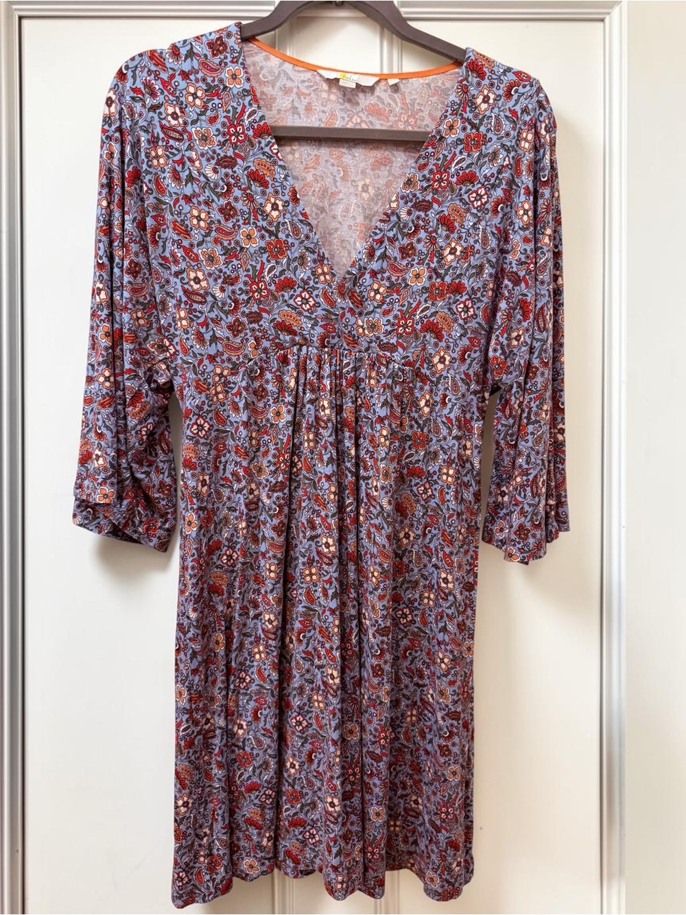 Biden V Neck Jersey Dress in Riviera Blue Floret Cluster